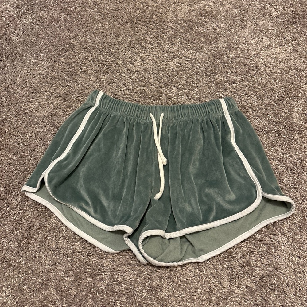 SO Velvet Athletic Lounge Shorts - Sage Green with White Trim